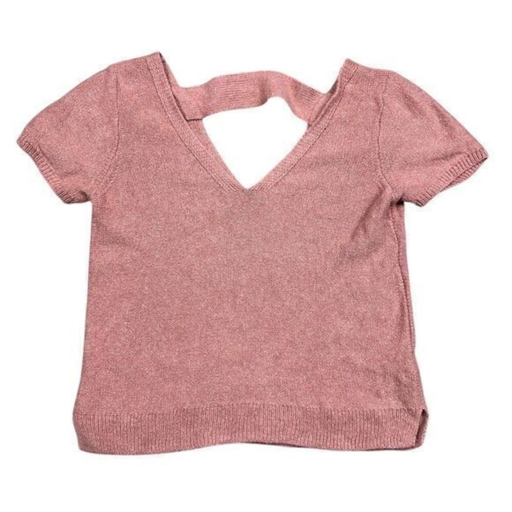 Madewell Women's V-Neck Short Sleeve Peach Knit‎ Top Size M Linen Silk
